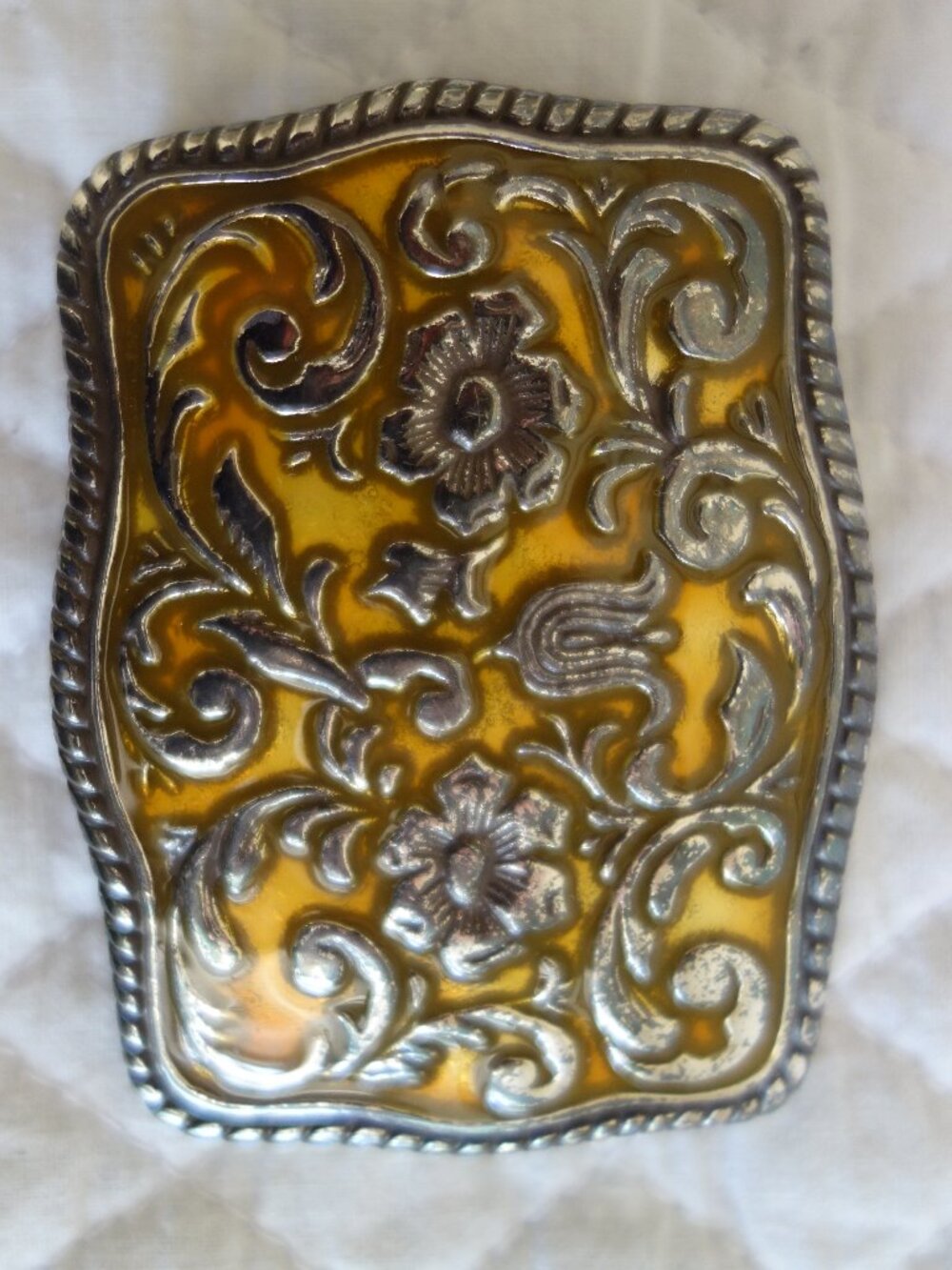Gold Enamel Floral Metal Belt Buckle